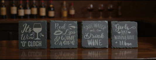 Wine lover funny engraved slate coasters | Gift set of 4 drink coasters